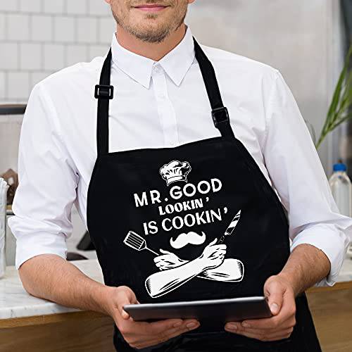 Apron for Men - Mr. Good Looking is Cooking - Personalized Men Birthday Gifts Apron with Pockets - Grill Parts America