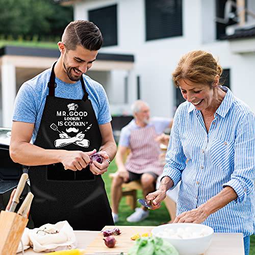 Apron for Men - Mr. Good Looking is Cooking - Personalized Men Birthday Gifts Apron with Pockets - Grill Parts America