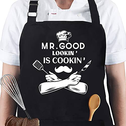 Apron for Men - Mr. Good Looking is Cooking - Personalized Men Birthday Gifts Apron with Pockets - Grill Parts America