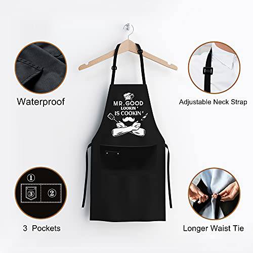 Apron for Men - Mr. Good Looking is Cooking - Personalized Men Birthday Gifts Apron with Pockets - Grill Parts America