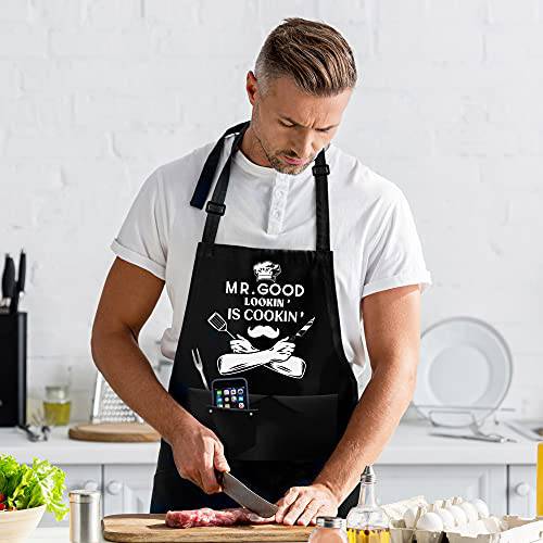 Apron for Men - Mr. Good Looking is Cooking - Personalized Men Birthday Gifts Apron with Pockets - Grill Parts America