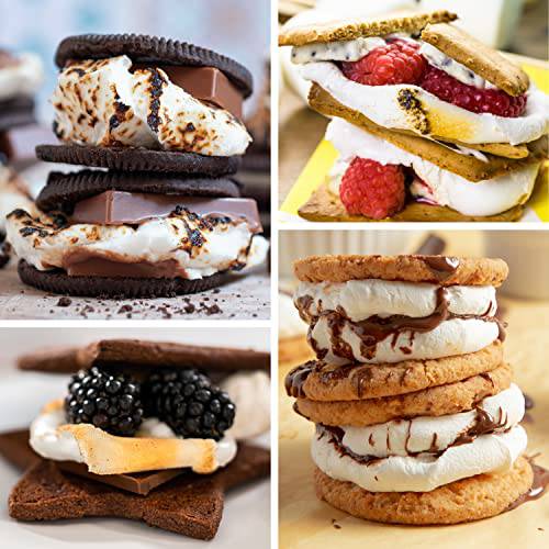 Nostalgia Indoor Electric Stainless Steel S'mores Maker with 4 Compartment Trays for Graham Crackers, Chocolate, Marshmallows and 2 Roasting Forks, Brown - Grill Parts America