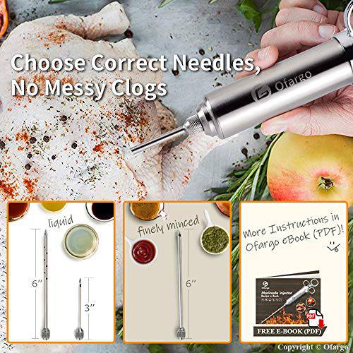 Ofargo 304-Stainless Steel Meat Injector Syringe with 3 Marinade Needles and Travel Case - Grill Parts America