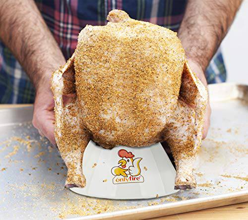 only fire Ceramic Steamer Beer Can Chicken Holder Turkey Roaster Rack for Oven or Grill Barbecue Accessories, Set of 2 (Large+Small) - Grill Parts America