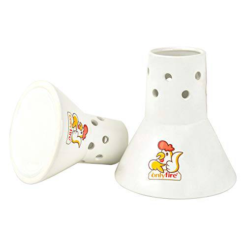 only fire Ceramic Steamer Beer Can Chicken Holder Turkey Roaster Rack for Oven or Grill Barbecue Accessories, Set of 2 (Large+Small) - Grill Parts America