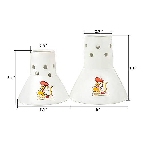 Only Fire 2-Pack Ceramic Chicken Roaster Set - Large & Small Beer Can Chicken Holders For Oven Or Grill