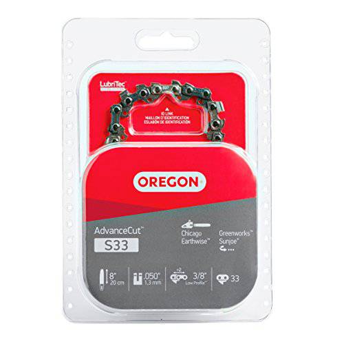 Oregon S33 AdvanceCut 8-Inch Chainsaw Chain Fits Chicago, Earthwise, Greenworks, Sun Joe, 8", Grey - Grill Parts America
