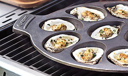Outset 76225 Cast Iron Oyster Grill Pan, 12 Cavities, Black - Grill Parts America