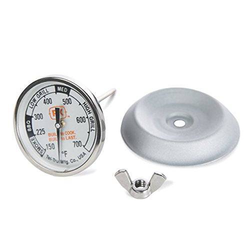PK Grills PK99085 Thermometer Kit by Tel-Tru, Includes Thermometer, Wing Nut, and Silver Flashing - Grill Parts America