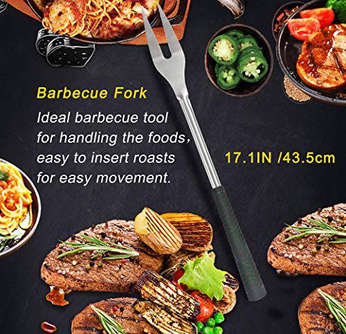 POLIGO 7pcs Golf-Club Style BBQ Grill Accessories Kit with Rubber Handle - Stainless Steel BBQ Tools - Green - Grill Parts America
