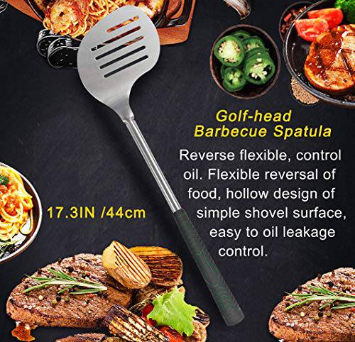 POLIGO 7PCS Golf-Club Style BBQ Tools Grilling Tools with Rubber Handle - Stainless Steel - Black - Grill Parts America