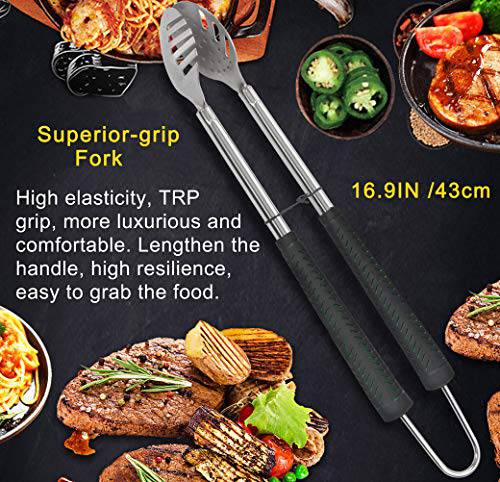 POLIGO 7PCS Golf-Club Style BBQ Tools Grilling Tools with Rubber Handle - Stainless Steel - Black - Grill Parts America