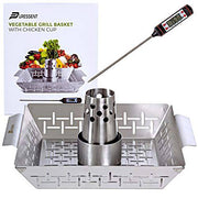 Beer Can Chicken Holder with Free Meat Thermometer- Stainless Steel Roaster Rack - Grill Parts America