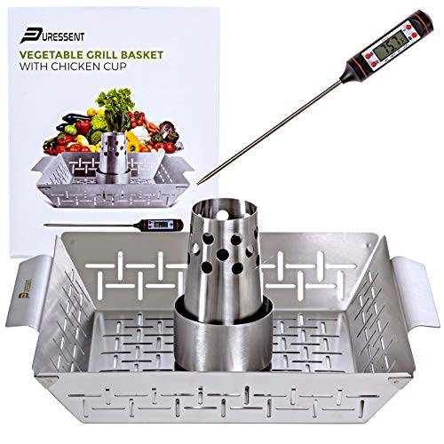 Beer Can Chicken Holder with Free Meat Thermometer- Stainless Steel Roaster Rack - Grill Parts America