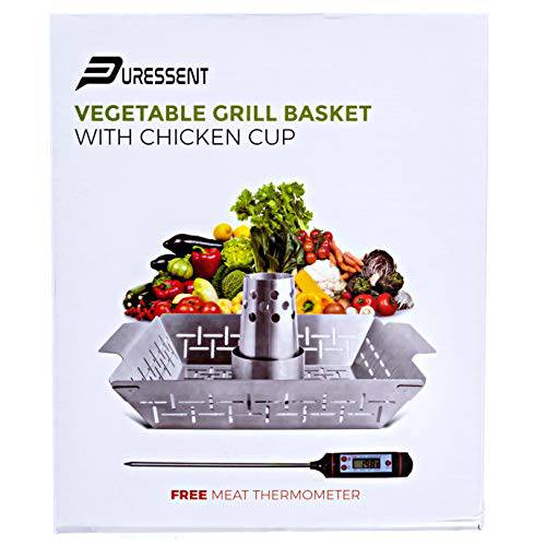 Beer Can Chicken Holder with Free Meat Thermometer- Stainless Steel Roaster Rack - Grill Parts America