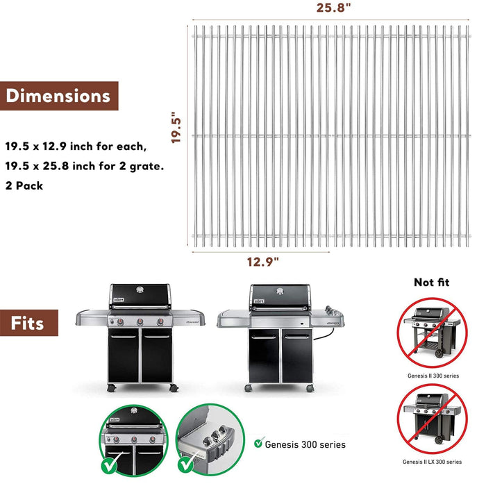 QuliMetal 7528, 304 Stainless Steel Cooking Grates (19.5 x 12.9 x 0.6) for Weber - Grill Parts America