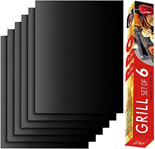 RENOOK Grill Mat Set of 6 - 100% Non-Stick BBQ Grill Mats, Heavy Duty, Reusable, and Easy to Clean - 15.75 x 13-Inch, Black - Grill Parts America