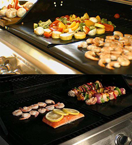 RENOOK Grill Mat Set of 6 - 100% Non-Stick BBQ Grill Mats, Heavy Duty, Reusable, and Easy to Clean - 15.75 x 13-Inch, Black - Grill Parts America