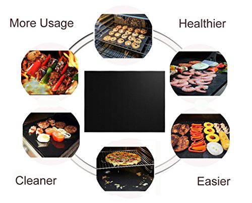 RENOOK Grill Mat Set of 6 - 100% Non-Stick BBQ Grill Mats, Heavy Duty, Reusable, and Easy to Clean - 15.75 x 13-Inch, Black - Grill Parts America