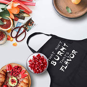 Rosoz Funny BBQ Black Chef Aprons for Men, That Ain't Burnt That's Flavor, Adjustable Kitchen Cooking Aprons with Pocket Waterproof Oil Proof Valentine's Day/Birthday - Grill Parts America