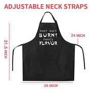 Rosoz Funny BBQ Black Chef Aprons for Men, That Ain't Burnt That's Flavor, Adjustable Kitchen Cooking Aprons with Pocket Waterproof Oil Proof Valentine's Day/Birthday - Grill Parts America