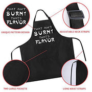 Rosoz Funny BBQ Black Chef Aprons for Men, That Ain't Burnt That's Flavor, Adjustable Kitchen Cooking Aprons with Pocket Waterproof Oil Proof Valentine's Day/Birthday - Grill Parts America