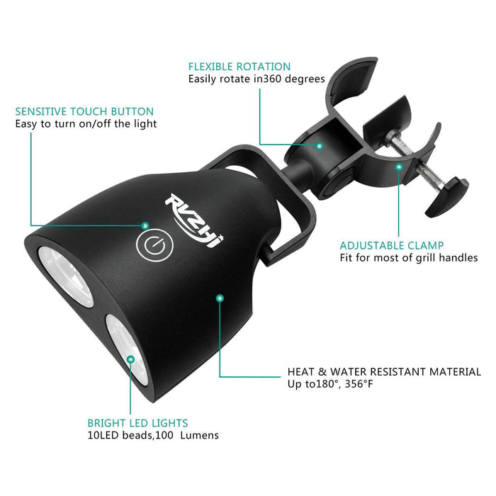 RVZHI Barbecue Grill Light, 360°Rotation for BBQ with 10 Super Bright LED Lights - Grill Parts America