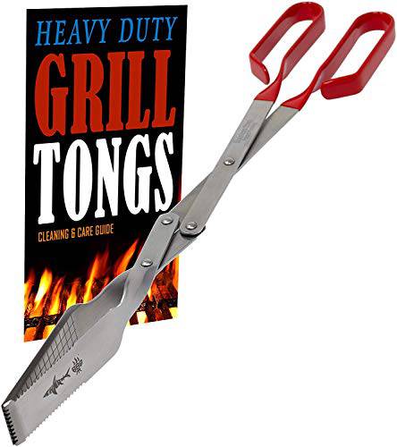 Grill Tongs - Heavy Duty Barbecue Grilling Tong w Red PVC Handle - Grill Parts America