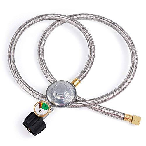 SHINESTAR 5ft Upgraded Propane Regulator Hose with Gauge, Stainless LP Gas Regulator for Burner Stove, Gas Water Heater, Forced Air Heater, Smoker, Burner Stove, Fire Pit - Grill Parts America