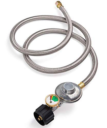SHINESTAR 5ft Upgraded Propane Regulator Hose with Gauge, Stainless LP Gas Regulator for Burner Stove, Gas Water Heater, Forced Air Heater, Smoker, Burner Stove, Fire Pit - Grill Parts America