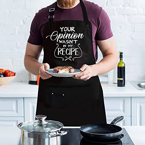 Skull Chef Your Opinion Wasn't in My Recipe Apron, Funny BBQ Grill Chef Aprons for Men, Women with 3 Pockets, Kitchen Barbecue Grilling Cooking Aprons, Unique Gifts for Daddy, Mom, Boyfriend, Friends - Grill Parts America