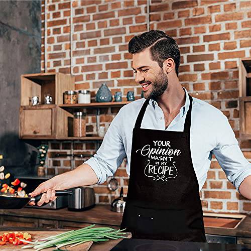 Skull Chef Your Opinion Wasn't in My Recipe Apron, Funny BBQ Grill Chef Aprons for Men, Women with 3 Pockets, Kitchen Barbecue Grilling Cooking Aprons, Unique Gifts for Daddy, Mom, Boyfriend, Friends - Grill Parts America