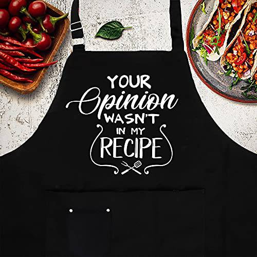 Skull Chef Your Opinion Wasn't in My Recipe Apron, Funny BBQ Grill Chef Aprons for Men, Women with 3 Pockets, Kitchen Barbecue Grilling Cooking Aprons, Unique Gifts for Daddy, Mom, Boyfriend, Friends - Grill Parts America
