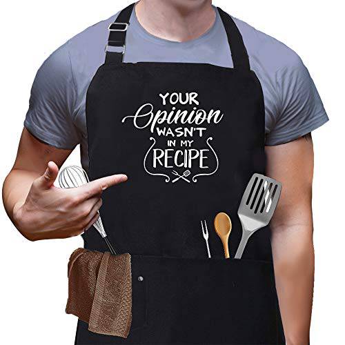 Skull Chef Your Opinion Wasn't in My Recipe Apron, Funny BBQ Grill Chef Aprons for Men, Women with 3 Pockets, Kitchen Barbecue Grilling Cooking Aprons, Unique Gifts for Daddy, Mom, Boyfriend, Friends - Grill Parts America