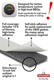 SmokeWare High-Temp Replacement Gasket for Vision BBQ Grills - 1 Inch Width, 14 Feet, Self-Stick Seal, Nomex, Made in The USA - Grill Parts America