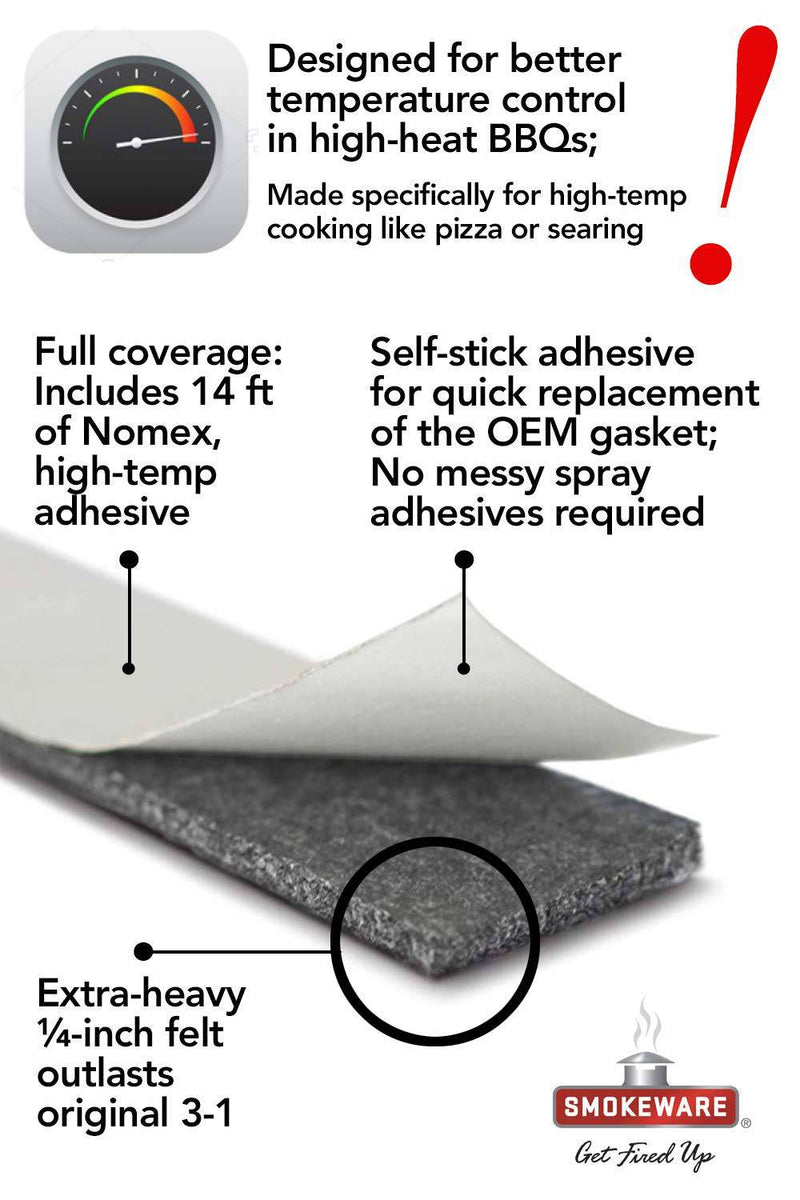 SmokeWare High-Temp Replacement Gasket for Vision BBQ Grills - 1 Inch Width, 14 Feet, Self-Stick Seal, Nomex, Made in The USA - Grill Parts America