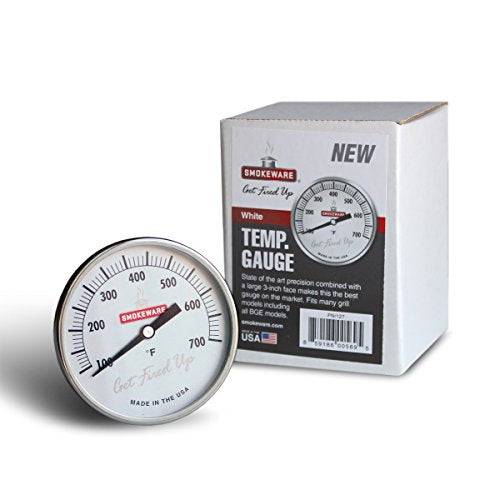 SmokeWare Temperature Gauge – 3-inch Face, 0-700°F Range, White, Replacement Thermometer for Big Green Egg Grills - Grill Parts America