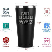Grill Gifts for Men - BBQ Gifts for Men - Mr Good Lookin' is Cookin' - 30 oz Black Tumbler w/Lid - Grill Parts America