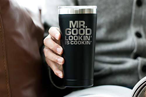 Grill Gifts for Men - BBQ Gifts for Men - Mr Good Lookin' is Cookin' - 30 oz Black Tumbler w/Lid - Grill Parts America