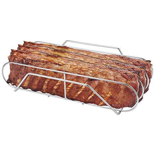 Extra Long Stainless Steel Rib Rack for Smoking and Grilling, Holds up to 3 Full Racks of Ribs - Grill Parts America