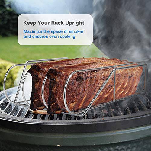 Extra Long Stainless Steel Rib Rack for Smoking and Grilling, Holds up ...