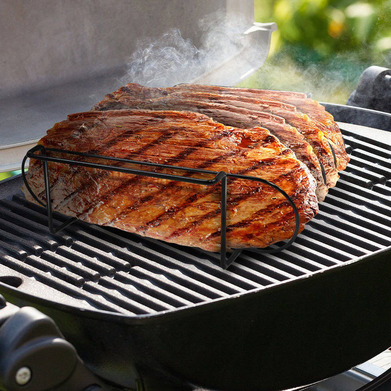 Sorbus Non-Stick Rib Rack - Porcelain Coated Steel Roasting Stand - Holds 4 Rib Racks for Grilling & Barbecuing (Black) - Grill Parts America