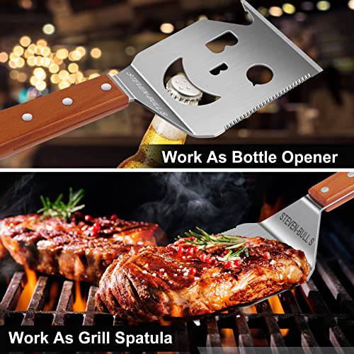 Heavy Duty BBQ Grill Tongs and Spatula for Outdoor Grill, 18 Inch Metal Grill Spatula Comes with