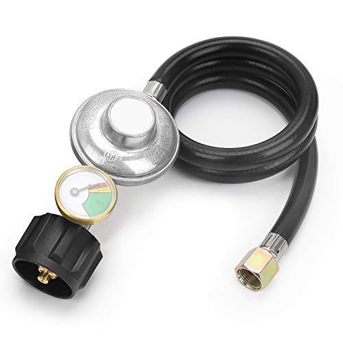 STYDDI 3 Feet Low Pressure Propane Regulator and Hose with Propane Tank Gauge, Universal QCC1 Replacement Hose with Regulator for Most LP Gas Grill, Heater and Fire Pit Table, 3/8 Female Flare Nut - Grill Parts America