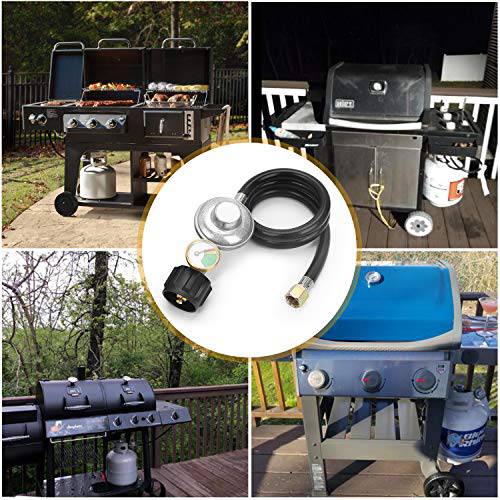 STYDDI 3 Feet Low Pressure Propane Regulator and Hose with Propane Tank Gauge, Universal QCC1 Replacement Hose with Regulator for Most LP Gas Grill, Heater and Fire Pit Table, 3/8 Female Flare Nut - Grill Parts America