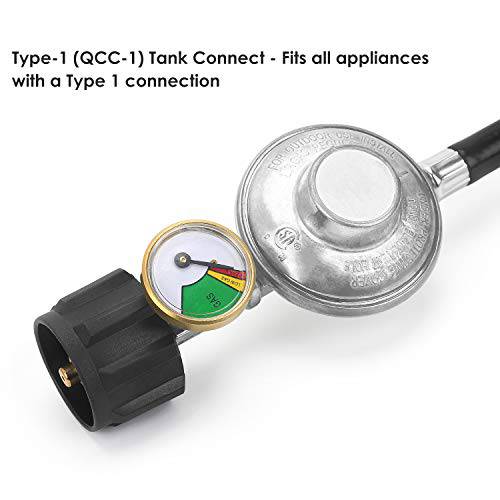 STYDDI 3 Feet Low Pressure Propane Regulator and Hose with Propane Tank Gauge, Universal QCC1 Replacement Hose with Regulator for Most LP Gas Grill, Heater and Fire Pit Table, 3/8 Female Flare Nut - Grill Parts America