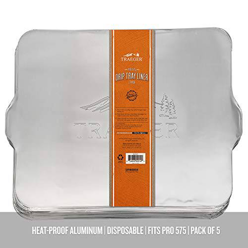 Traeger BAC507 Liner 5 Pack-PRO 575/PRO22 Grill Drip Tray, Set of 5 Disposable Aluminum Wood-Fired Cooking, Silver - Grill Parts America