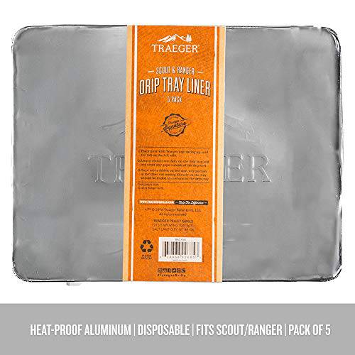 Traeger Grills BAC458 Tray Liner Grilling Drip Pan, Black, Pack of 5 - Grill Parts America