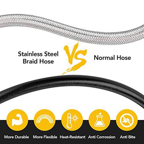 WADEO 12 FT Stainless Steel Propane Extension Hose with Both 3/8" Female Flare, Comes with 3/8" Flare M X 1/8" MNPT - Grill Parts America