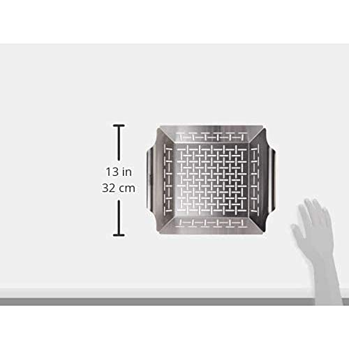 Weber 6434 Deluxe Stainless Steel Grilling Basket Large Bundle with Deco Essentials Pair of Red Heat Resistant Oven Mitt - Grill Parts America